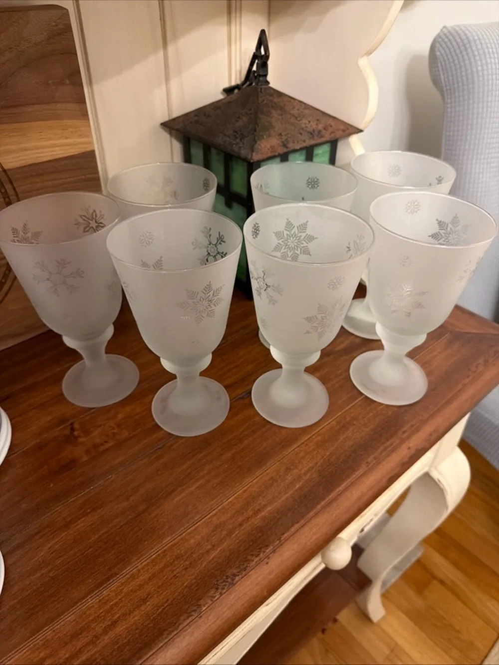 Frosted Snowflake Wine Goblets - Set of 6 vintage Libbey glass ware